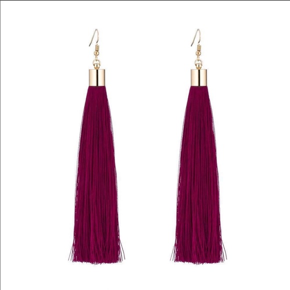Burgundy tassel earrings - Picture 2 of 2